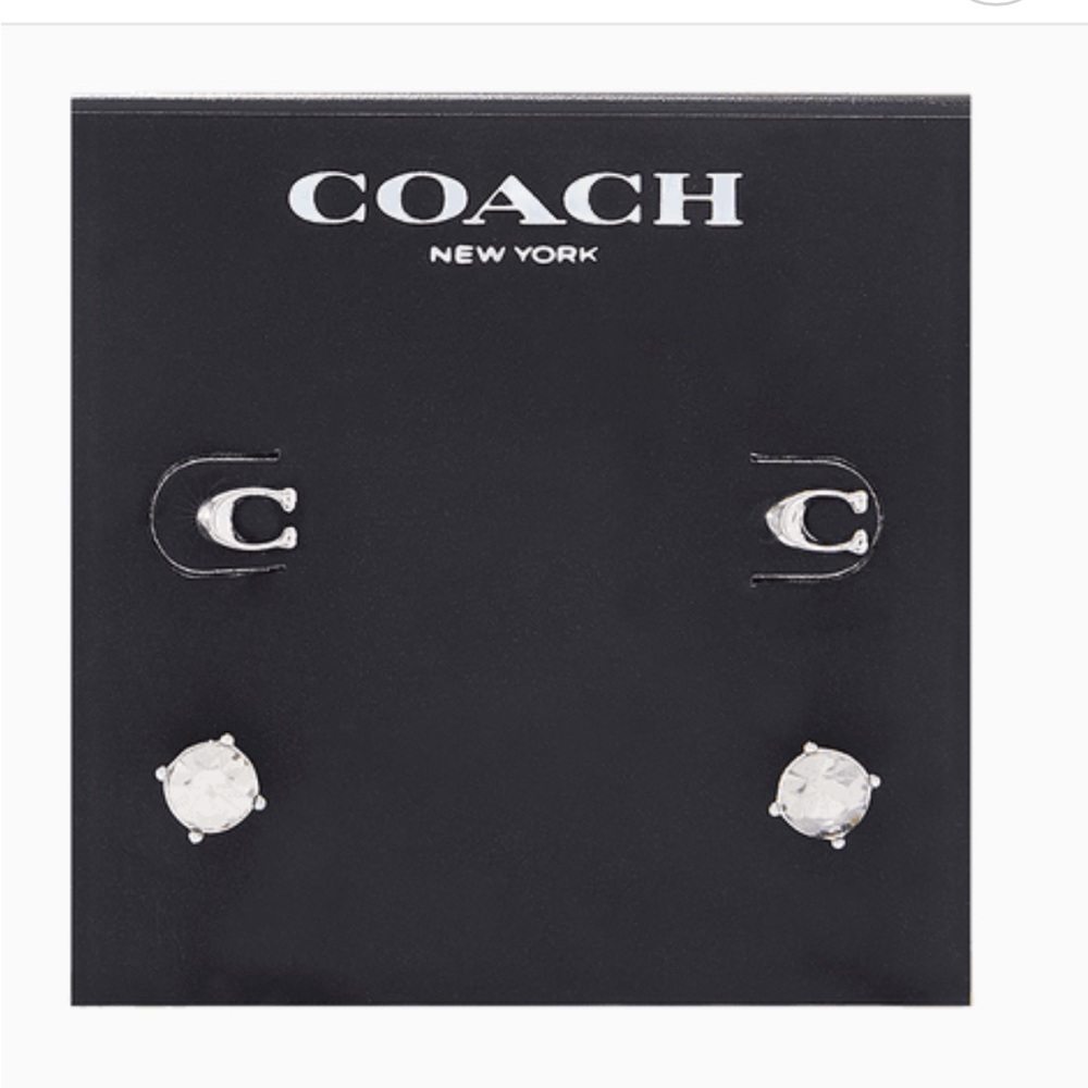 COACH Signature C and Stone Stud Earrings Set in Silver w/Pouch